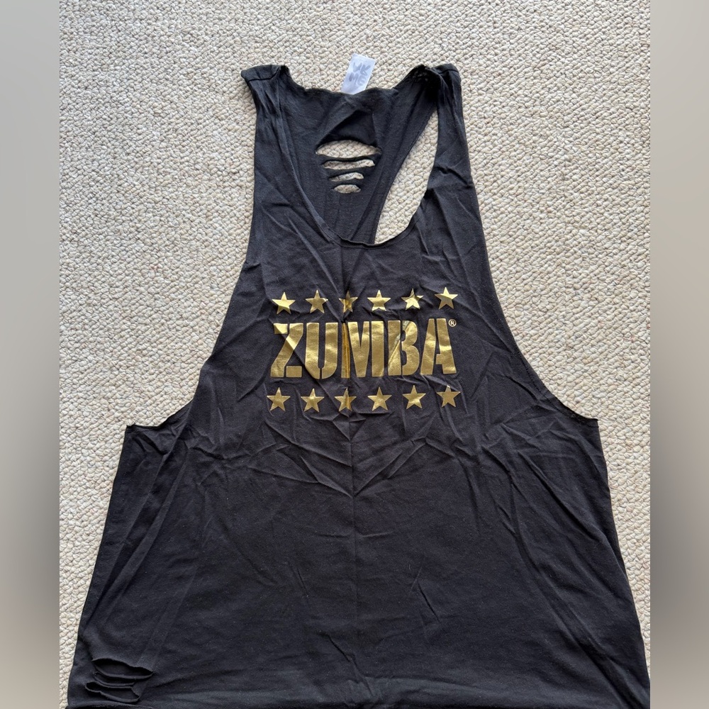 Zumba Fitness Black Tank Top with Gold Stars